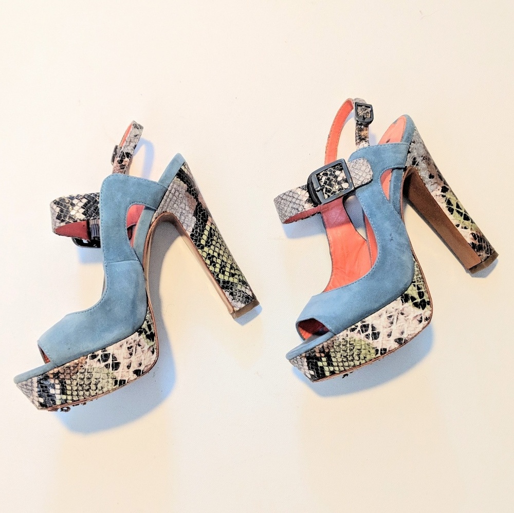 VIA SPIGA Suede and Snakeskin Platform Heels - Picture 2 of 6
